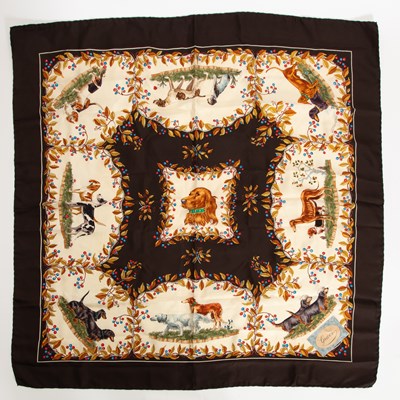 Lot 216 - Gucci Hunting Dog Pattern Silk Scarf