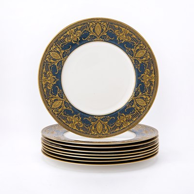 Lot 164 - Set of Eight Royal Worcester Gilt Decorated Porcelain Dinner Plates