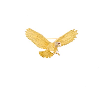 Lot 157 - Two-Color Gold, Ruby and Diamond Eagle Brooch
