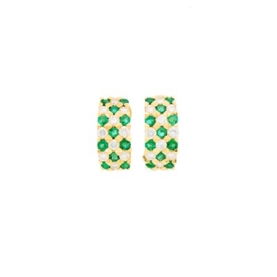 Lot 141 - Pair of Gold, Emerald and Diamond Earclips