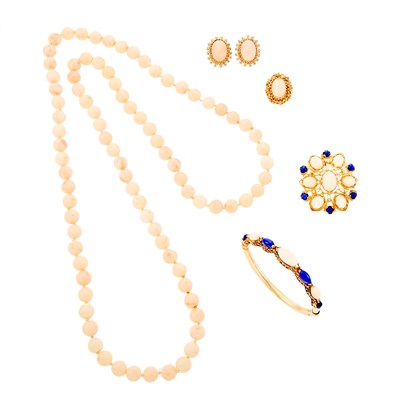 Lot 178 - Group of Gold, Angel Skin Coral and Lapis Jewelry