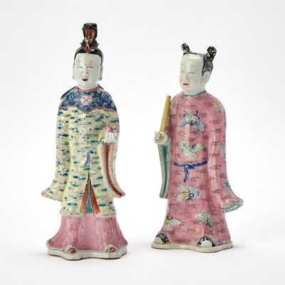 Lot 204 - A Pair of Chinese Famille Rose Porcelain Figures of Immortals