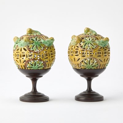 Lot 193 - A Pair of Chinese Glazed Biscuit Porcelain Pomanders