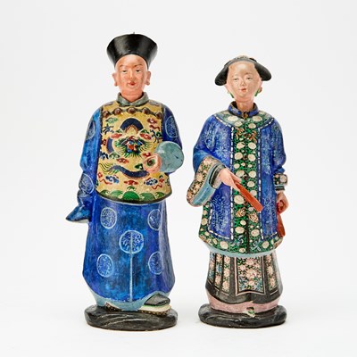 Lot 107 - A Pair of China Trade Painted Clay ‘Nodding Head’ Figures