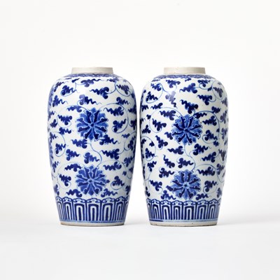 Lot 243 - A Pair of Chinese Blue and White Porcelain Ovoid Vases