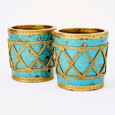 Lot 147 - A Fine Pair of Chinese Gilt Bronze and Cloisonne Enamel Jardinieres