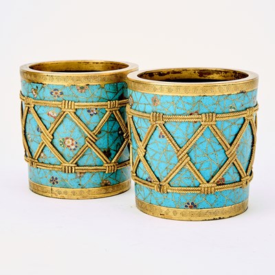 Lot 147 - A Fine Pair of Chinese Gilt Bronze and Cloisonne Enamel Jardinieres