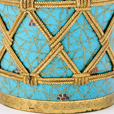 Lot 147 - A Fine Pair of Chinese Gilt Bronze and Cloisonne Enamel Jardinieres