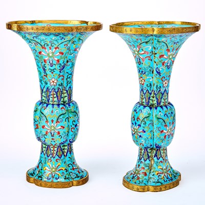 Lot 146 - A Pair of Chinese Cloisonne Enamel Gu Vases