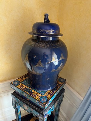 Lot 203 - A Large Chinese Gilt-Decorated Powder Blue Porcelain Baluster Jar and Cover