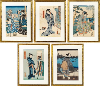 Lot 298 - A Group of Five Utagawa School Japanese Woodblock Prints