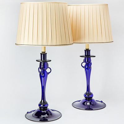 Lot 358 - Pair of Oversize Art Deco Style Blown Glass Candlesticks Mounted as Lamps