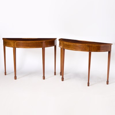 Lot 341 - Pair of George III Style Inlaid Mahogany Demilune Console Tables