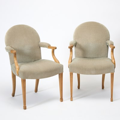 Lot 344 - Pair of George III Style Upholstered Blonde Wood Armchairs