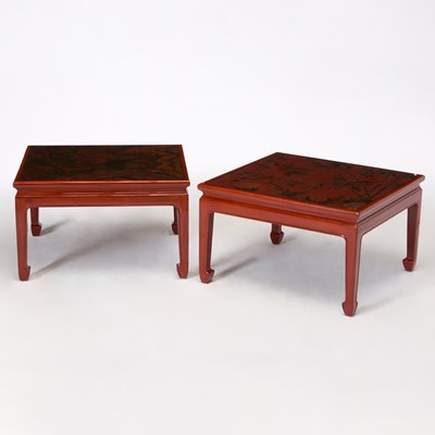 Lot 345 - Pair of Red Lacquered Chinese Low Tables