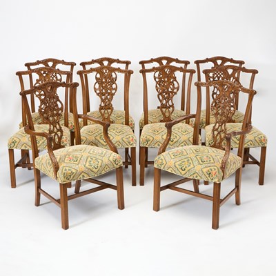 Lot 348 - Set of Ten George III Style Needlepoint Upholstered Mahogany Dining Chairs