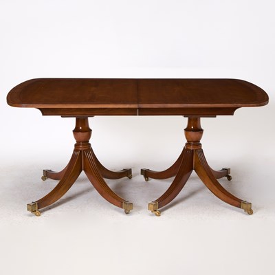 Lot 349 - George III Style Inlaid Mahogany Double Pedestal Dining Table