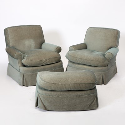 Lot 354 - Two Upholstered Club Chairs and an Ottoman en Suite