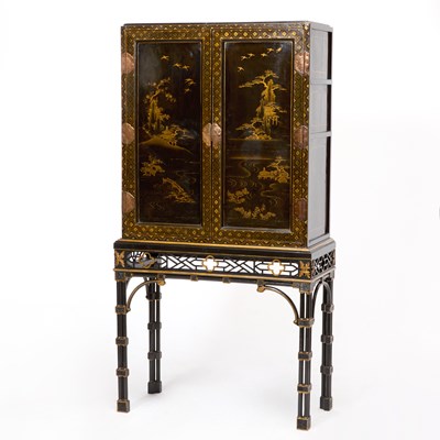 Lot 366 - Japanese Parcel-Gilt Black Lacquered Cabinet on European Stand