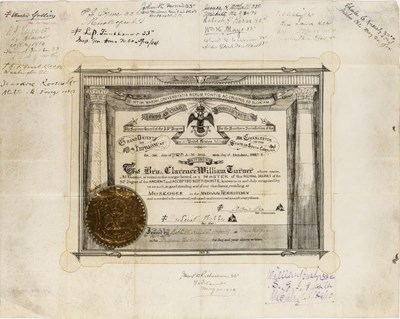 Lot 254 - Theodore Roosevelt signs a notable Masonic certificate