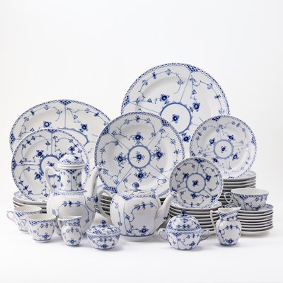 Lot 173 - Assembled Royal Copenhagen Porcelain 'Blue Fluted Half Lace Border' Pattern Partial Dinner Service
