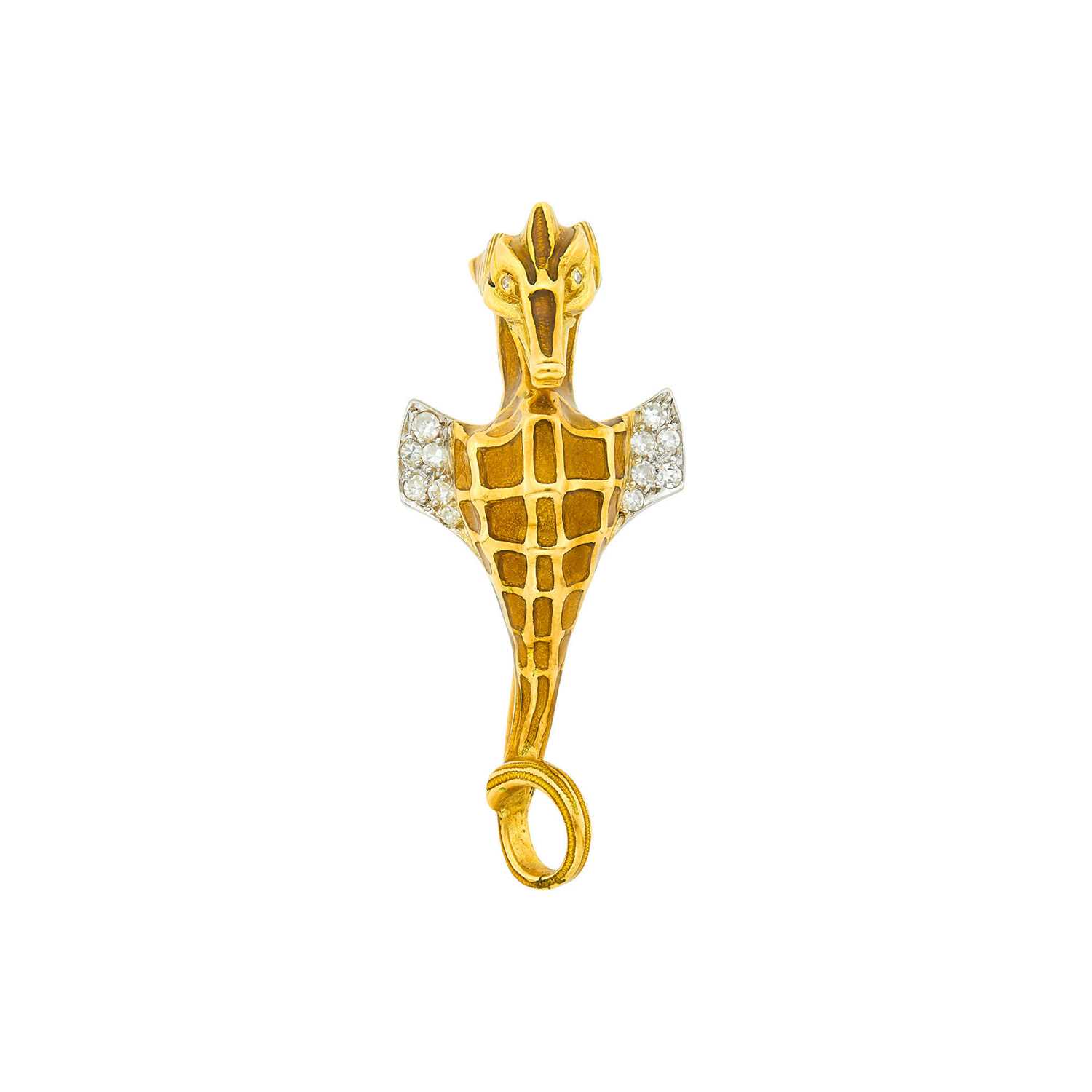 Lot 4 - Tiffany & Co. Two-Color Gold, Enamel and Diamond Seahorse Brooch