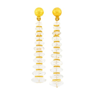 Lot 139 - Loren Nicole Pair of High Karat Gold and Rock Crystal Bead Pendant-Earrings