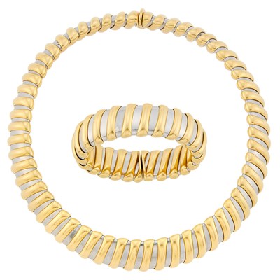 Lot 57 - Bulgari Stainless Steel and Gold Necklace and Bangle Bracelet