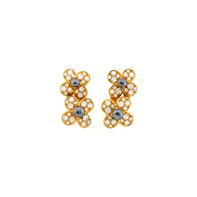 Lot 20 - Van Cleef & Arpels Pair of Gold, Hematite and Diamond 'Trifle' Earclips, France