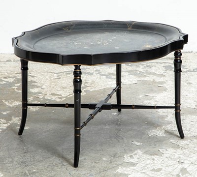 Lot 336 - Victorian Papier Mache and Mother of Pearl Inlaid Tray Table