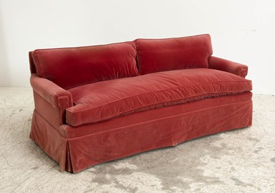 Lot 295 - Red Velvet Upholstered Sofa