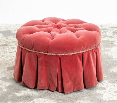 Lot 335 - Red Tufted Silk Velvet Upholstered Ottoman