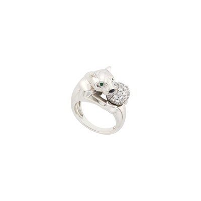Lot 60 - Jacques Cartier White Gold, Diamond and Black Enamel Panthère Ring, France