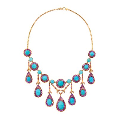 Lot 20 - Rose Gold, Amethyst and Turquoise Fringe Necklace