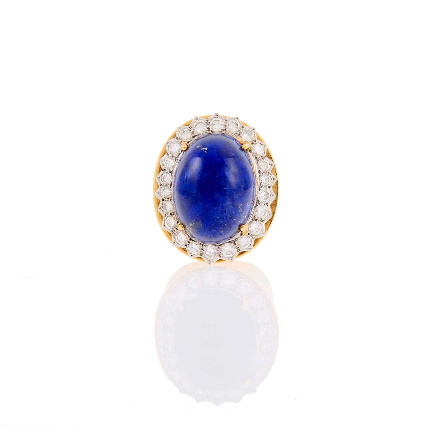 Lot 2019 - Two-Color Gold, Lapis and Diamond Ring