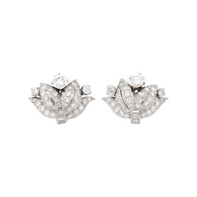 Lot 67 - Pair of Platinum and Diamond Earclips