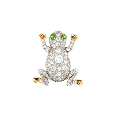 Lot 63 - Antique Platinum, Gold, Diamond and Demantoid Garnet Frog Brooch