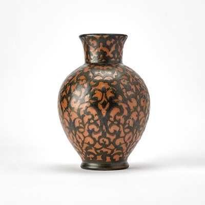 Lot 332 - Studio Pottery Orange and Black Glazed Earthenware Vase