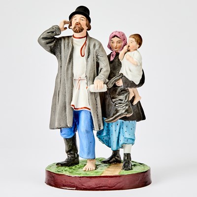 Lot 304 - Russian Porcelain Group of Peasant Woman with a Child Leading Her Husband Home from the Tavern