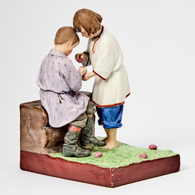 Lot 144 - Russian Porcelain Group of Children Playing with Easter Eggs