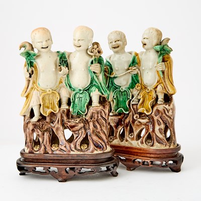 Lot 524 - A Pair of Chinese Famille Verte Biscuit Porcelain Figures
