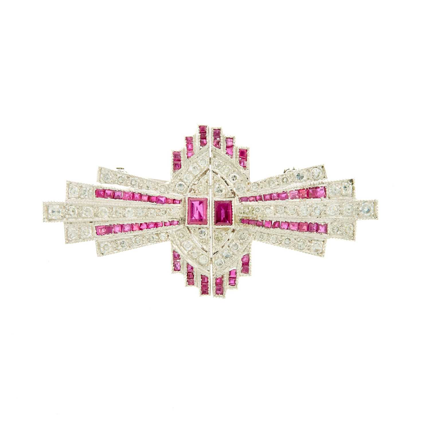 Lot 2114 - Platinum, Ruby and Diamond Double Clip-Brooch