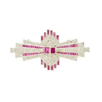 Lot 2114 - Platinum, Ruby and Diamond Double Clip-Brooch