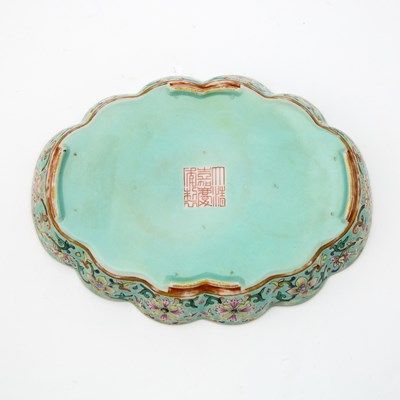 Lot 560 - A Fine Chinese Famille Rose Turquoise Ground Porcelain Dish