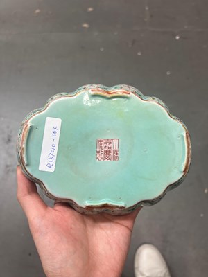 Lot 560 - A Fine Chinese Famille Rose Turquoise Ground Porcelain Dish