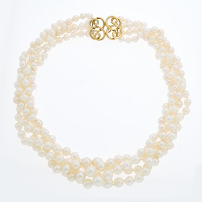 Lot 2056 - Four Strand Cultured Pearl Necklace with Gold Clasp