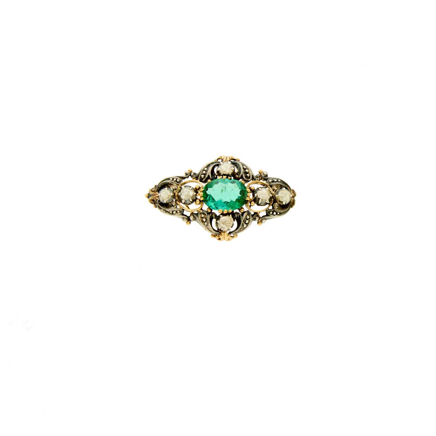 Lot 2145 - Antique Silver, Gold, Green Tourmaline and Diamond Pin