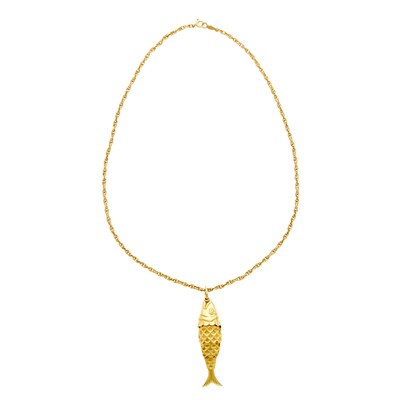 Lot 1166 - Gold Fish Pendant with Chain Necklace