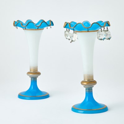 Lot 327 - Pair of French Blue and White Opaline Glass Vases