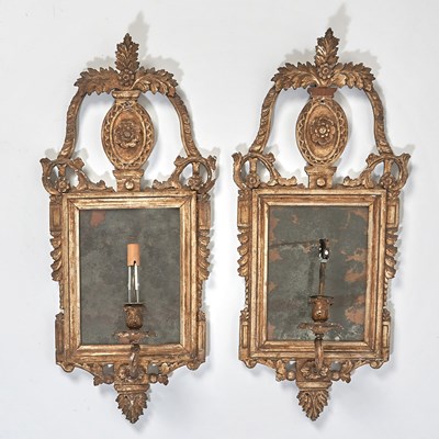 Lot 176 - Pair of Italian Rococo Gilt and Silvered Girandole Sconces